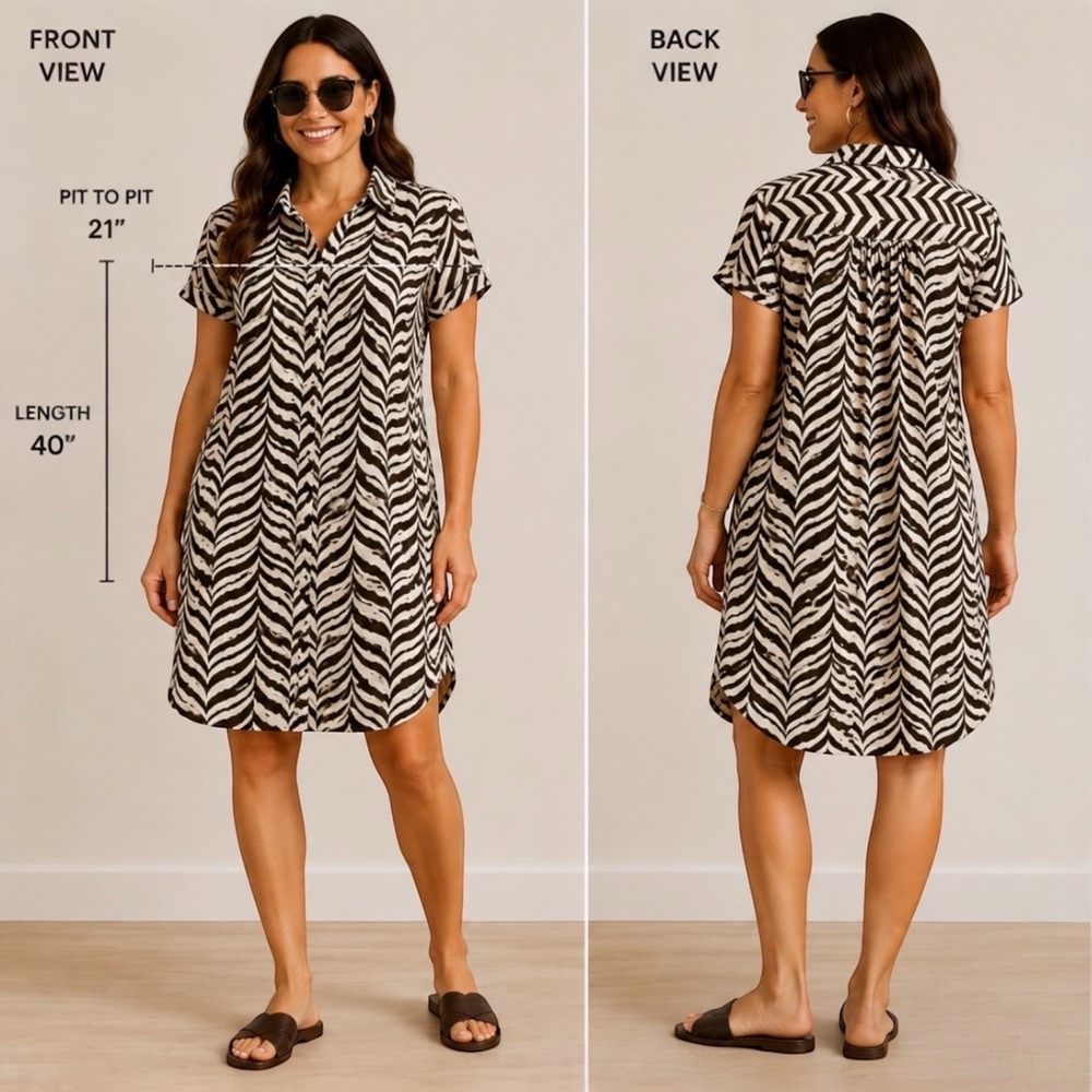 Tahari 100% Linen Zebra Print Shirt Dress Large Safari Coastal Lagenlook